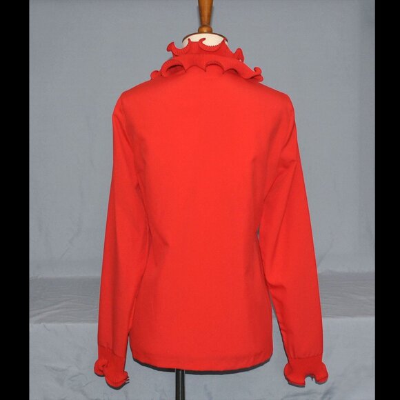 Vintage Sybil Women's Blouse Size 8 Retro Red Ruffle Statement Collar - Picture 2 of 11